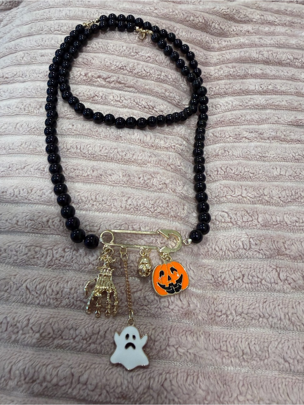 Kohl's Black Beaded Halloween Charm Necklace with Gold-Tone Accents